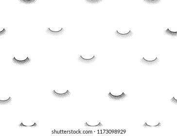 seamless pattern false eyelash. Background for the beauty salon. Decorative cosmetics and makeup. Closed eye.