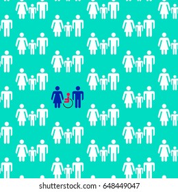 Seamless pattern. Families with the disabled child. The child – the disabled person. Vector background.
