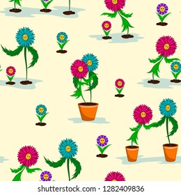 Seamless pattern. Family of flowers. Vector illustration in cute cartoon style