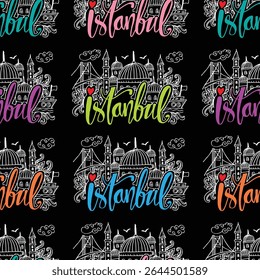 Seamless pattern with famous landmarks of  Istanbul. Vector illustration