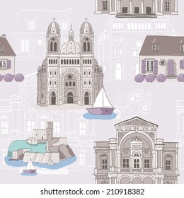 Seamless pattern of Famous Provence landmarks. vector illustration