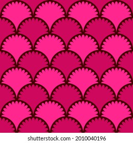 Seamless pattern with fan. Background with fish scales. Tail of mermaid. Print for textiles, fabrics. Oriental ornament with circles. Vector illustration