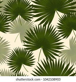 Seamless pattern fan palm leaf tropical leaves on Pale yellow color background.printing wallpaper.vector illustration