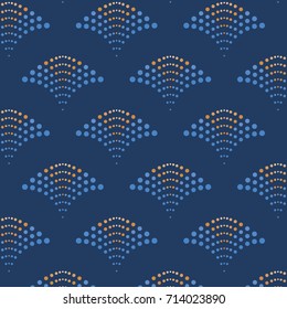 Seamless Pattern Fan Shape Geometric Dots / Navy Blue Background / Global Colors Saved with pattern swatches / Vector Illustration