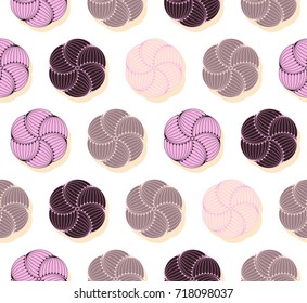 seamless pattern with fancy cookies in pink and chocolate