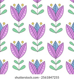 Seamless pattern with fancy flower in doodle style