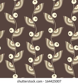 Seamless pattern with fancy flowers and leaves. Fantasy.