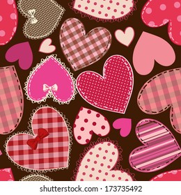 Seamless pattern of fancy heart patchworks 