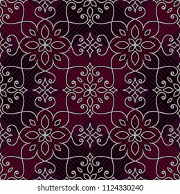 seamless pattern with fancy tiles on dark red background