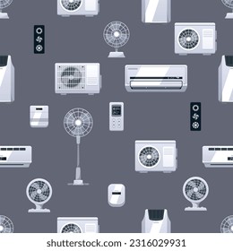 Seamless Pattern With Fans, Air Conditioners And Climate Equipment. Tile Repeated Background With Electric Devices