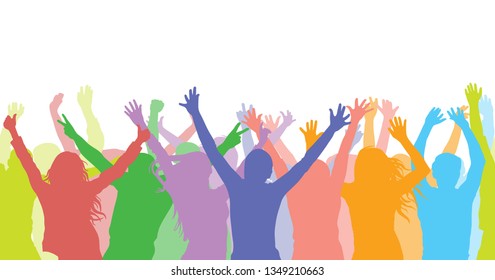 Seamless pattern of fans (cheerful people) silhouette colorful. Vector illustration