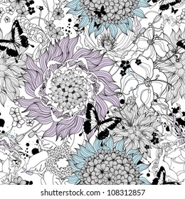 Seamless pattern with fantastic flowers