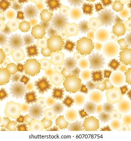 Seamless pattern. Fantastic golden flowers. Random order.