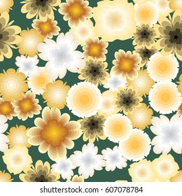 Seamless pattern. Fantastic golden flowers. Random order.