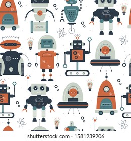 Seamless pattern with fantastic robots for your cute design