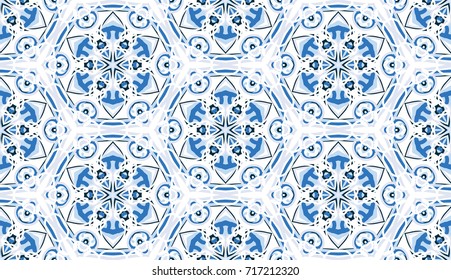 Seamless pattern. Fantastic snowflakes inscribed in delicate honeycomb.