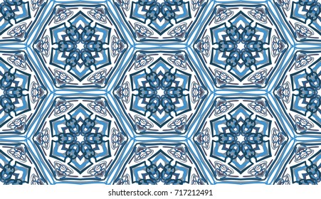 Seamless pattern. Fantastic snowflakes inscribed in delicate honeycomb.