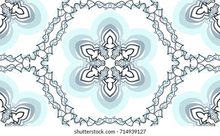 Seamless pattern. Fantastic snowflakes are located in openwork honeycomb.