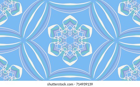 Seamless pattern. Fantastic snowflakes are located in openwork honeycomb.