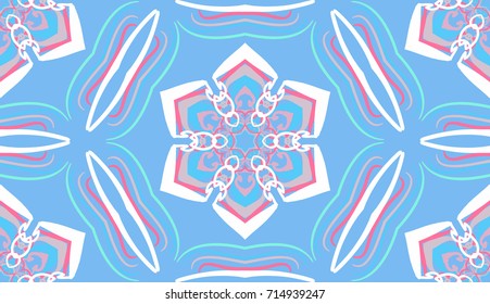 Seamless pattern. Fantastic snowflakes are located in openwork honeycomb.