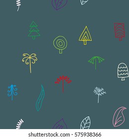 Seamless pattern of fantastic trees on a dark background