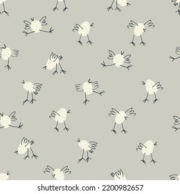 Seamless pattern with fantasy birds, chickens in cartoon style. Happy Easter illustration. Wallpaper, textile, backgound for kids