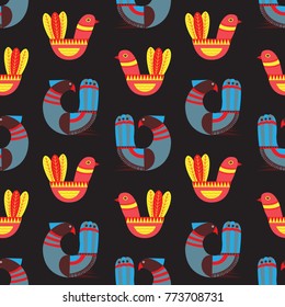 Seamless pattern with fantasy birds Scandinavian style vector illustration