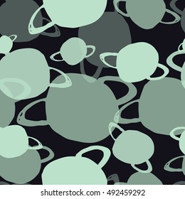 Seamless pattern with fantasy cartoon planets on the space background, vector cosmos texture