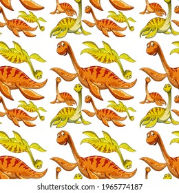 Seamless pattern with fantasy dinosaurs cartoon illustration