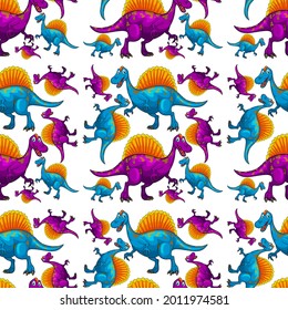 Seamless pattern with fantasy dinosaurs cartoon illustration