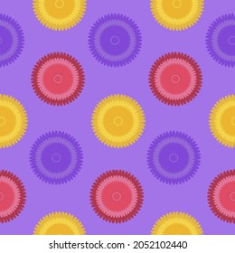 Fantasía sin foco de fantasía flor lila rosada morada amarilla. Diseño para tela, textil, papel envolvente, papel tapiz, fondo