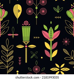 Seamless pattern with fantasy flowers