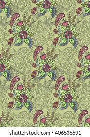 Seamless pattern with fantasy flowers