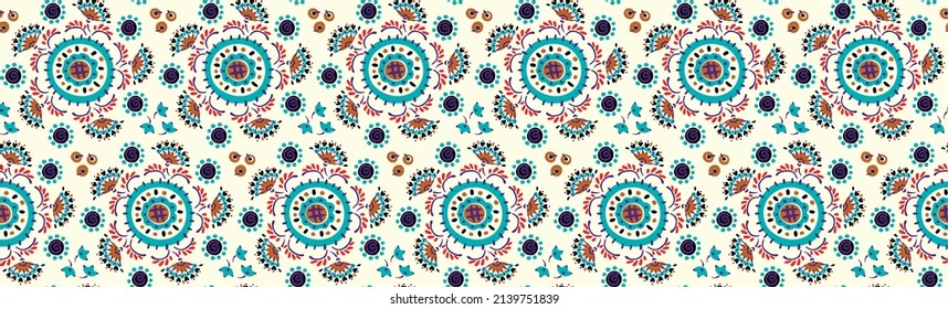 Seamless pattern with fantasy flowers, ethnic rotary repeat fabric and tile design, natural wallpaper, floral decoration curl illustration. Paisley print hand drawn elements.Ukrainian pattern