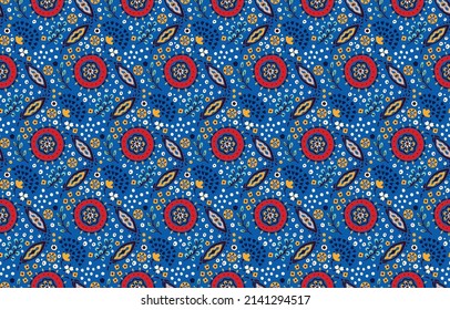Seamless pattern with fantasy flowers, ethnic rotary repeat fabric and tile design, natural wallpaper, floral decoration curl illustration. Paisley print hand drawn elements.Ukrainian pattern