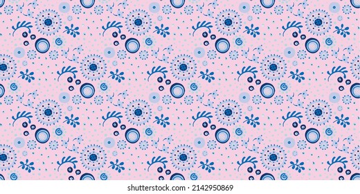 Seamless pattern with fantasy flowers, ethnic rotary repeat fabric and tile design, natural wallpaper, floral decoration curl illustration. Paisley print hand drawn elements.Ukrainian pattern