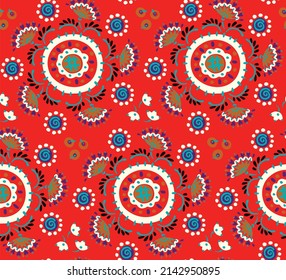 Patrón inmaculado con flores de fantasía, tela repetida étnica y diseño de baldosas, tapicería natural, decoración floral de dibujos curlos. Paisley imprime elementos dibujados a mano. Patrón ucraniano