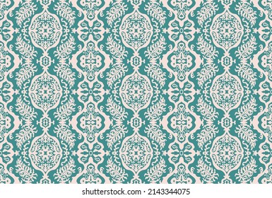 Seamless pattern with fantasy flowers, ethnic rotary repeat fabric and tile design, natural wallpaper, floral decoration curl illustration. Paisley print hand drawn elements. Home decor.