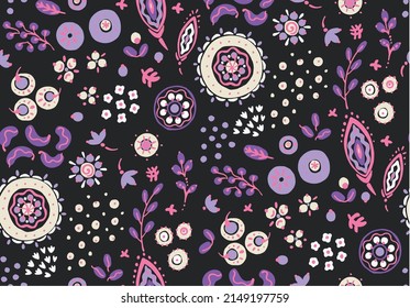Patrón inmaculado con flores de fantasía, tela repetida étnica y diseño de baldosas, tapicería natural, decoración floral de dibujos curlos. Paisley imprime elementos dibujados a mano. Patrón ucraniano