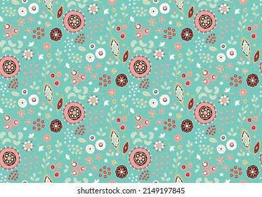 Seamless pattern with fantasy flowers, ethnic rotary repeat fabric and tile design, natural wallpaper, floral decoration curl illustration. Paisley print hand drawn elements.Ukrainian pattern