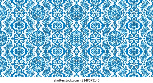 Seamless pattern with fantasy flowers, ethnic rotary repeat fabric and tile design, natural wallpaper, floral decoration curl illustration. Paisley print hand drawn elements. Home decor.