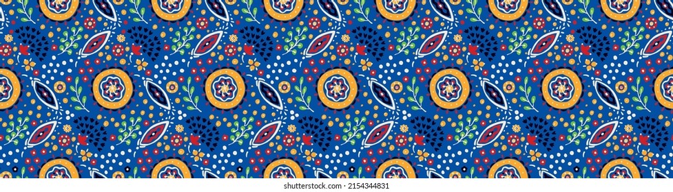 Seamless pattern with fantasy flowers, ethnic rotary repeat fabric and tile design, natural wallpaper, floral decoration curl illustration. Paisley print hand drawn elements.Ukrainian pattern