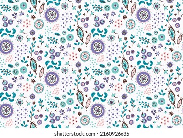 Seamless pattern with fantasy flowers, ethnic rotary repeat fabric and tile design, natural wallpaper, floral decoration curl illustration. Paisley print hand drawn elements.Ukrainian pattern