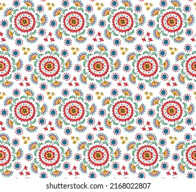 Patrón inmaculado con flores de fantasía, tela repetida étnica y diseño de baldosas, tapicería natural, decoración floral de dibujos curlos. Paisley imprime elementos dibujados a mano. Patrón ucraniano