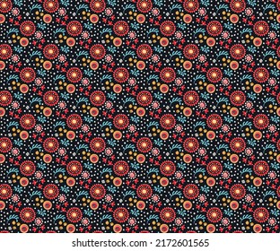 Seamless pattern with fantasy flowers, ethnic rotary repeat fabric and tile design, natural wallpaper, floral decoration curl illustration. Paisley print hand drawn elements.Ukrainian pattern