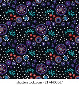 Seamless pattern with fantasy flowers, ethnic rotary repeat fabric and tile design, natural wallpaper, floral decoration curl illustration. Paisley print hand drawn elements.Ukrainian pattern