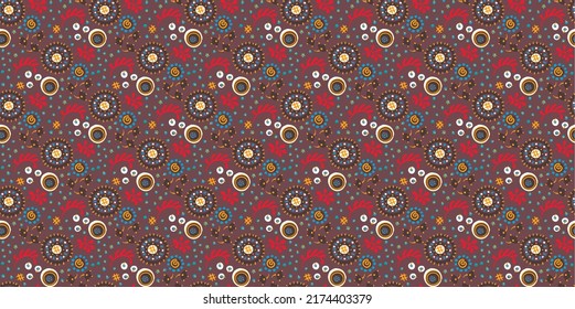 Seamless pattern with fantasy flowers, ethnic rotary repeat fabric and tile design, natural wallpaper, floral decoration curl illustration. Paisley print hand drawn elements.Ukrainian pattern