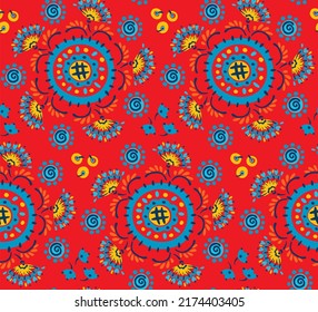 Patrón inmaculado con flores de fantasía, tela repetida étnica y diseño de baldosas, tapicería natural, decoración floral de dibujos curlos. Paisley imprime elementos dibujados a mano. Patrón ucraniano
