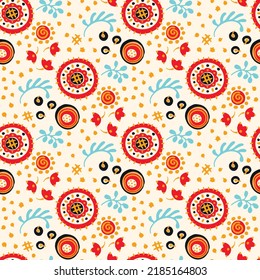 Patrón inmaculado con flores de fantasía, tela repetida étnica y diseño de baldosas, tapicería natural, decoración floral de dibujos curlos. Paisley imprime elementos dibujados a mano. Patrón ucraniano