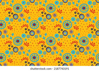 Seamless pattern with fantasy flowers, ethnic rotary repeat fabric and tile design, natural wallpaper, floral decoration curl illustration. Paisley print hand drawn elements.Ukrainian pattern